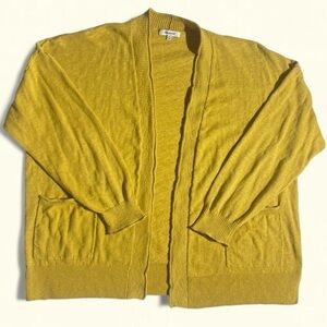 Madewell Bradley Cardigan Sweater Mustard Chartreuse Open Front Pockets XL